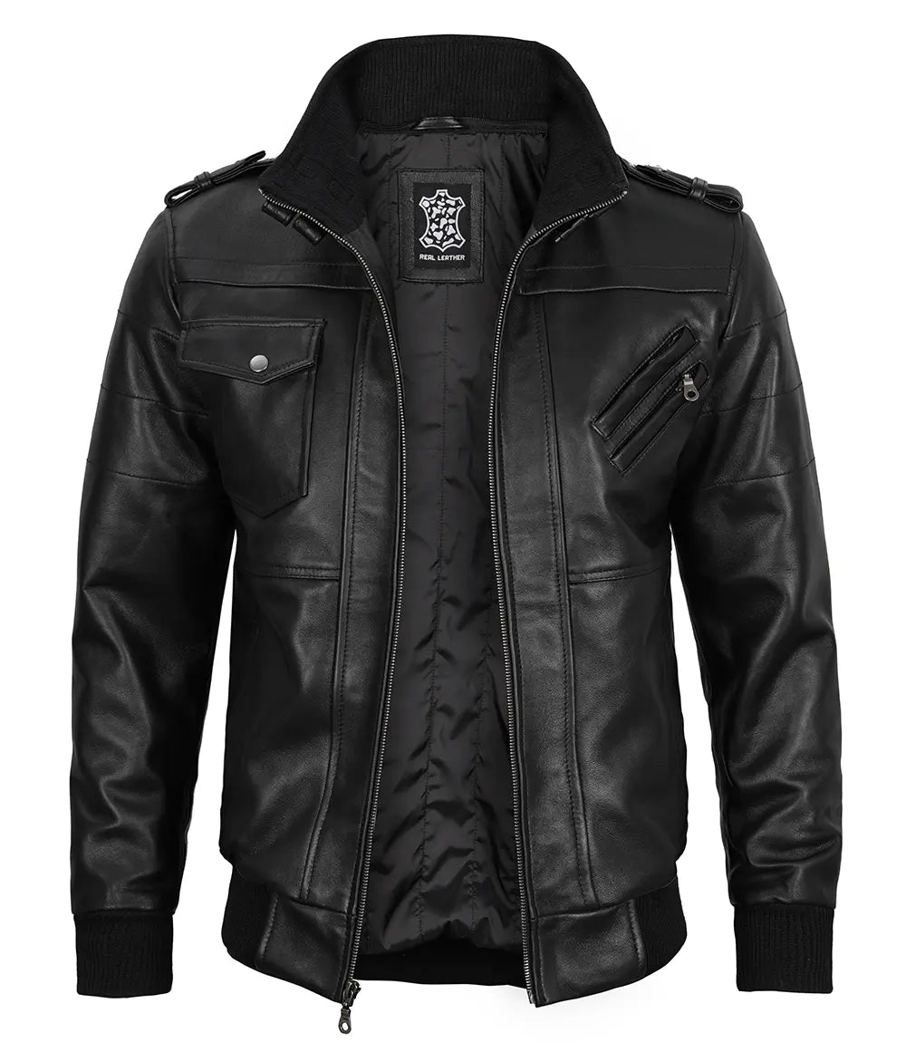 Leather jacket with sweatshirt hood best sale