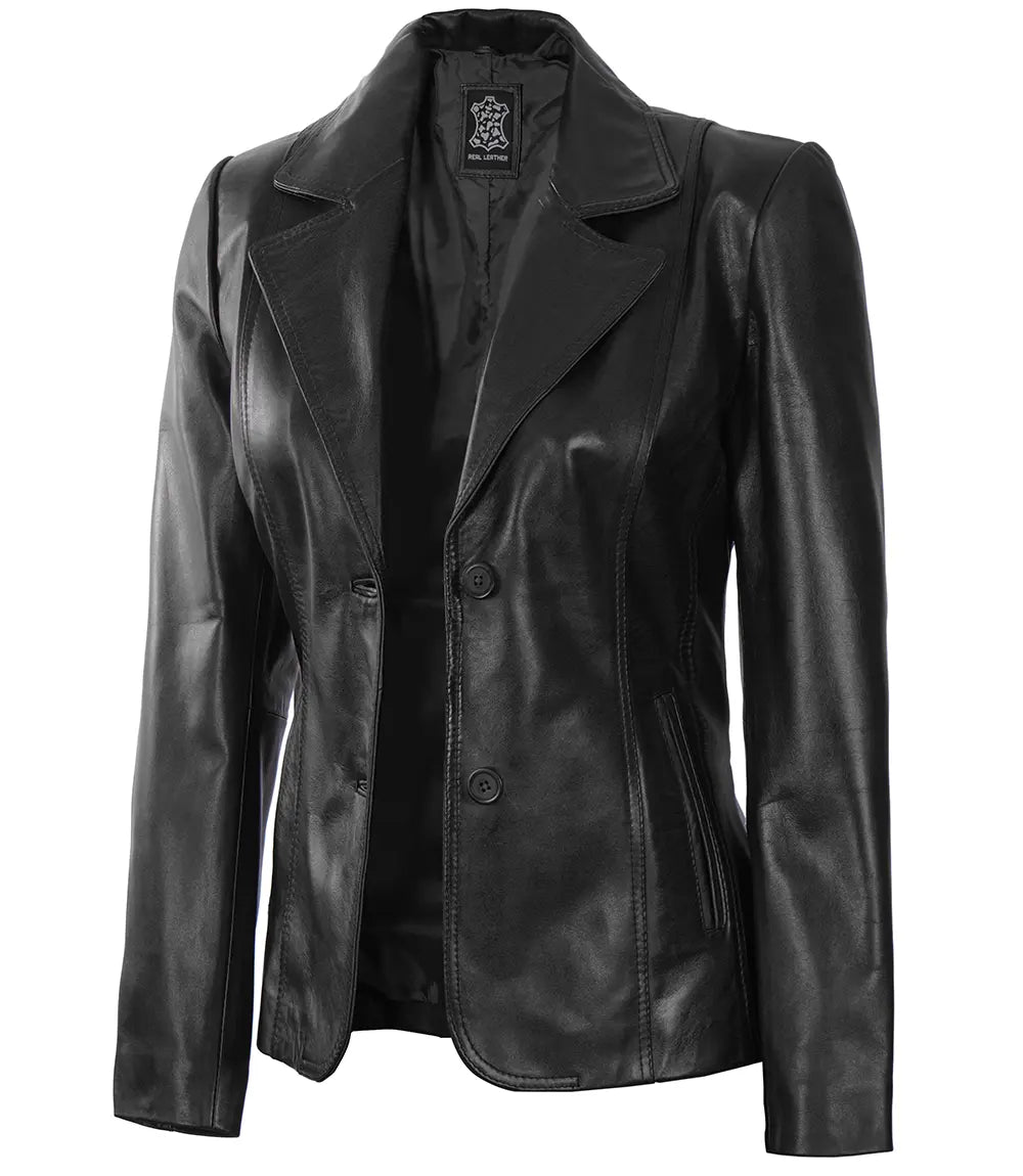 black women leather blazer