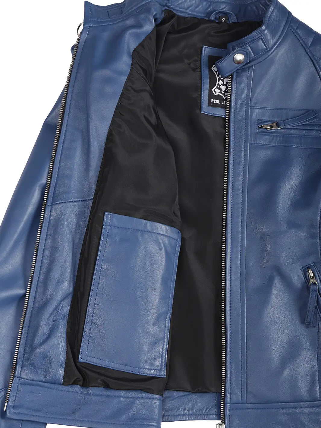 leather jacket womens blue 