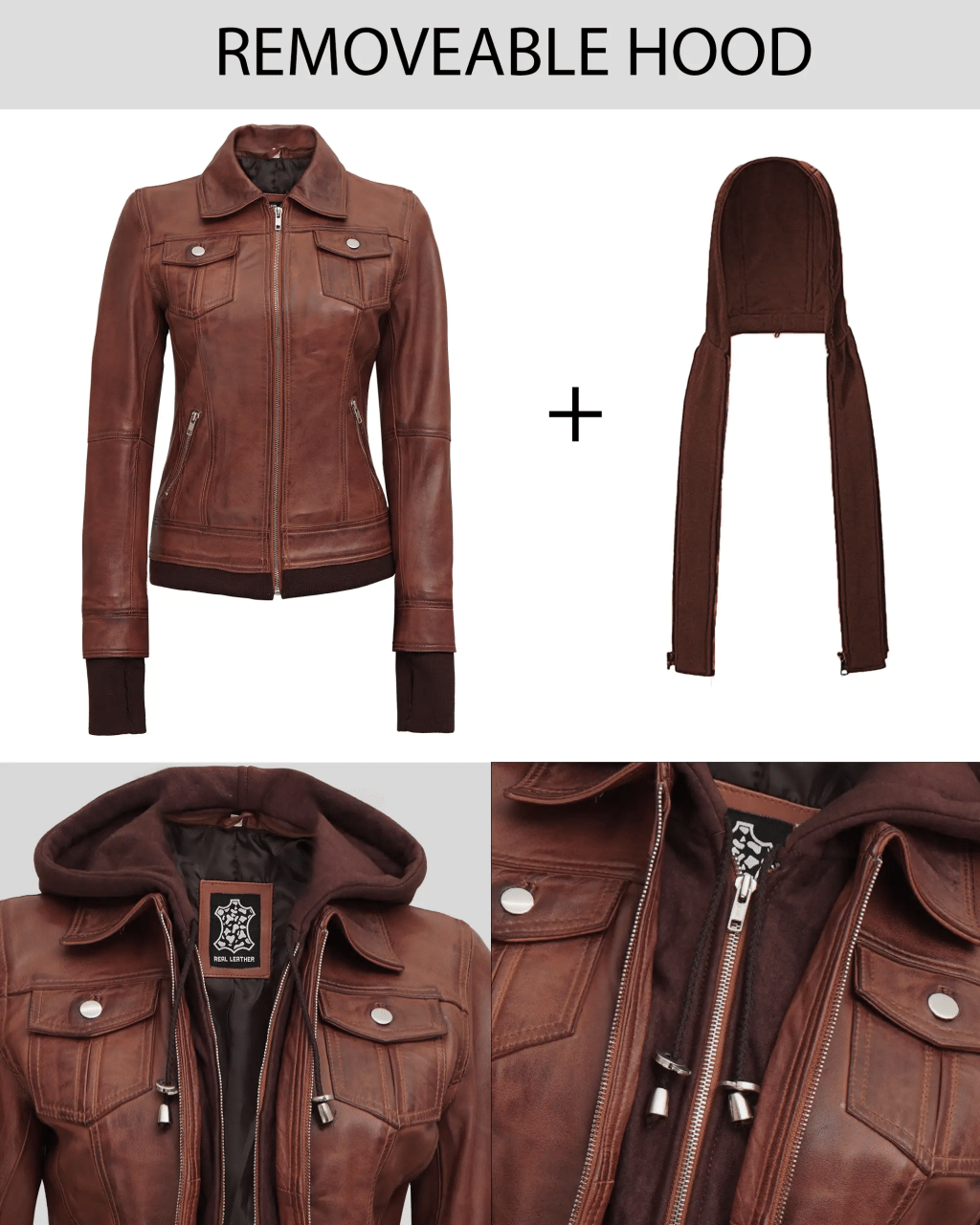 bomber leather jacket with hood 