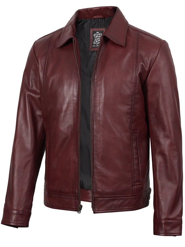 mens real leather blazer maroon