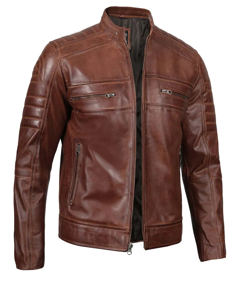 cafe racer biker style leather jacket