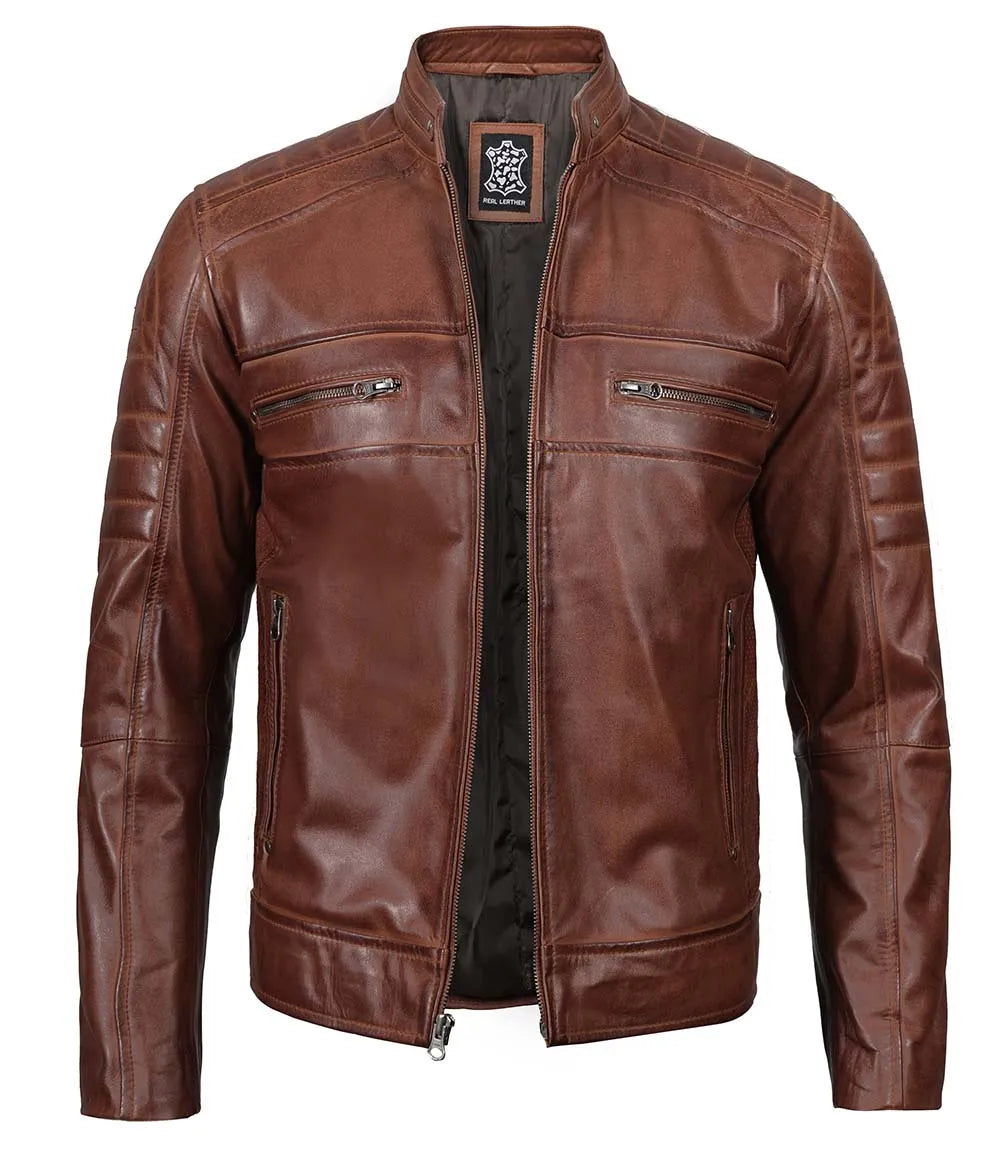 cafe racer leather dark brown jacket