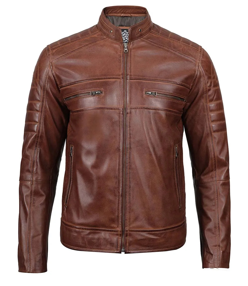 cafe racer mens dark brown leather jacket