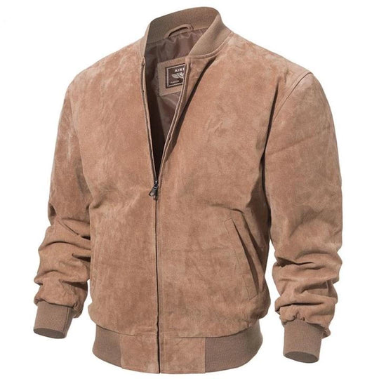 camel brown bomber leather jacket for men