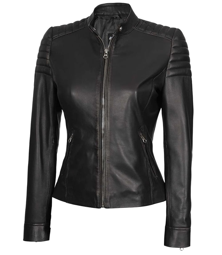 Carrie Black Slim Fit Leather Jacket for Women