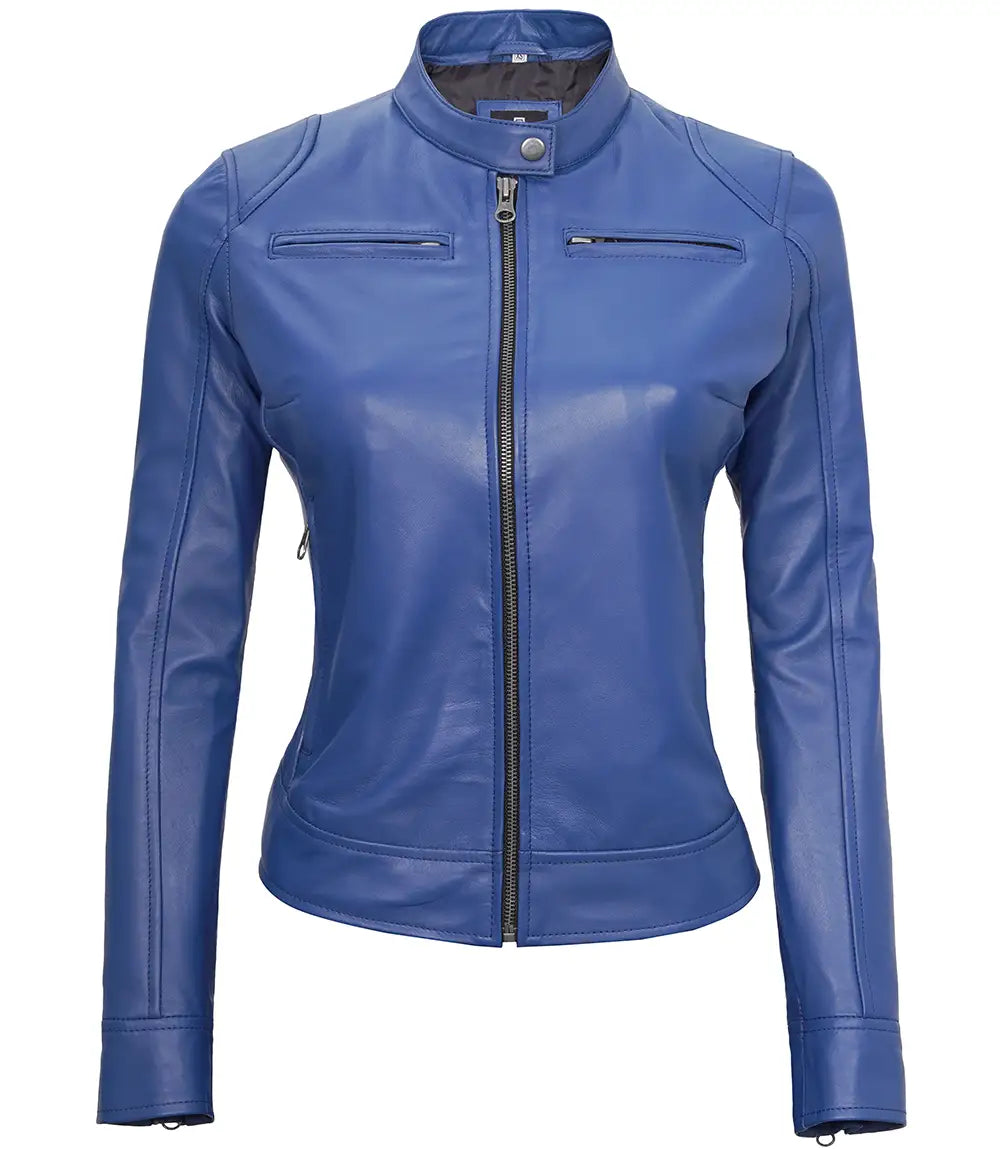 dodge leather blue jacket 