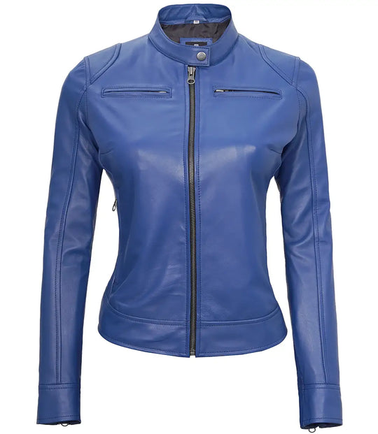 dodge leather blue jacket 