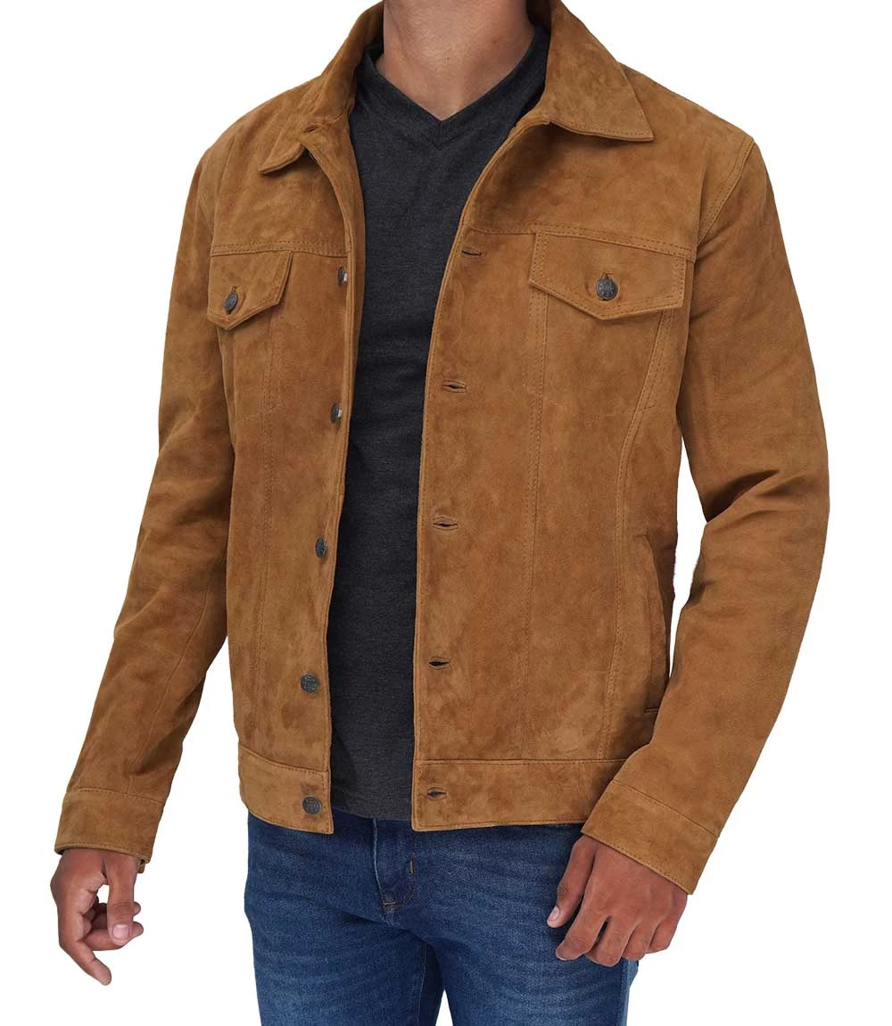 front pocket suede leather jackets brown mens