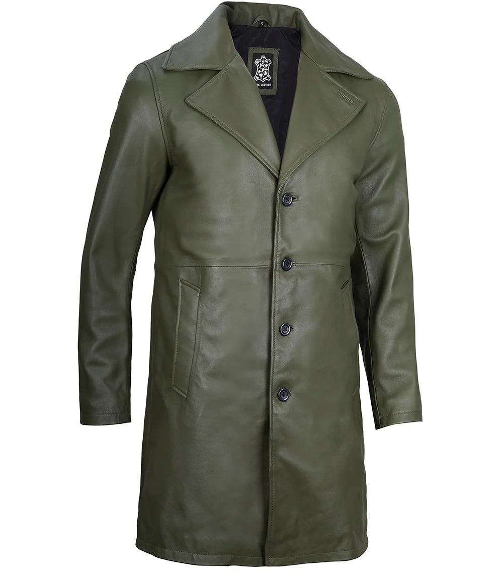 green real leather coat mens