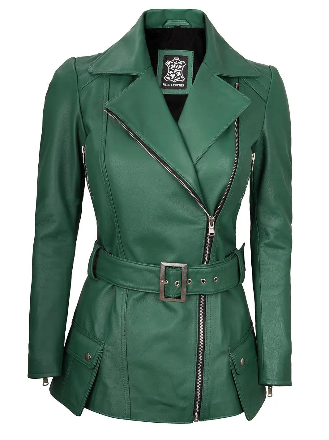 Green leather jacket womens