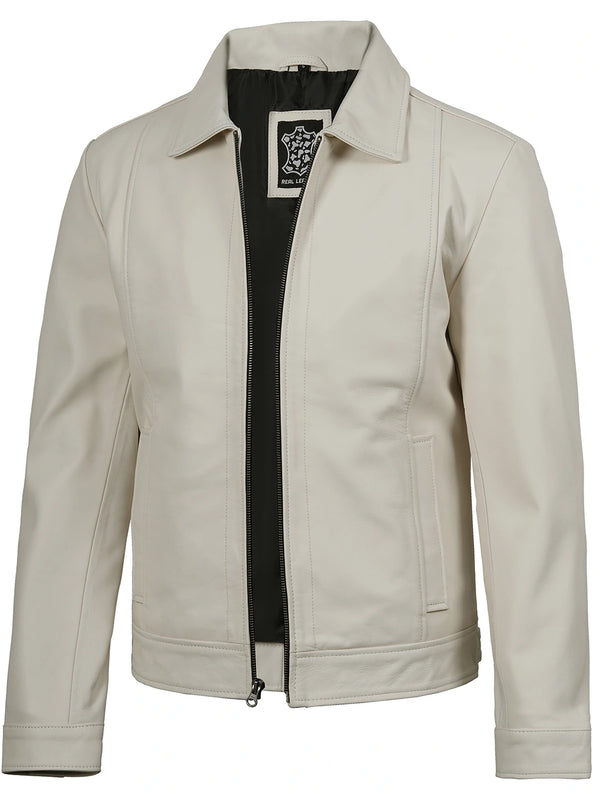 mens white leather blazer