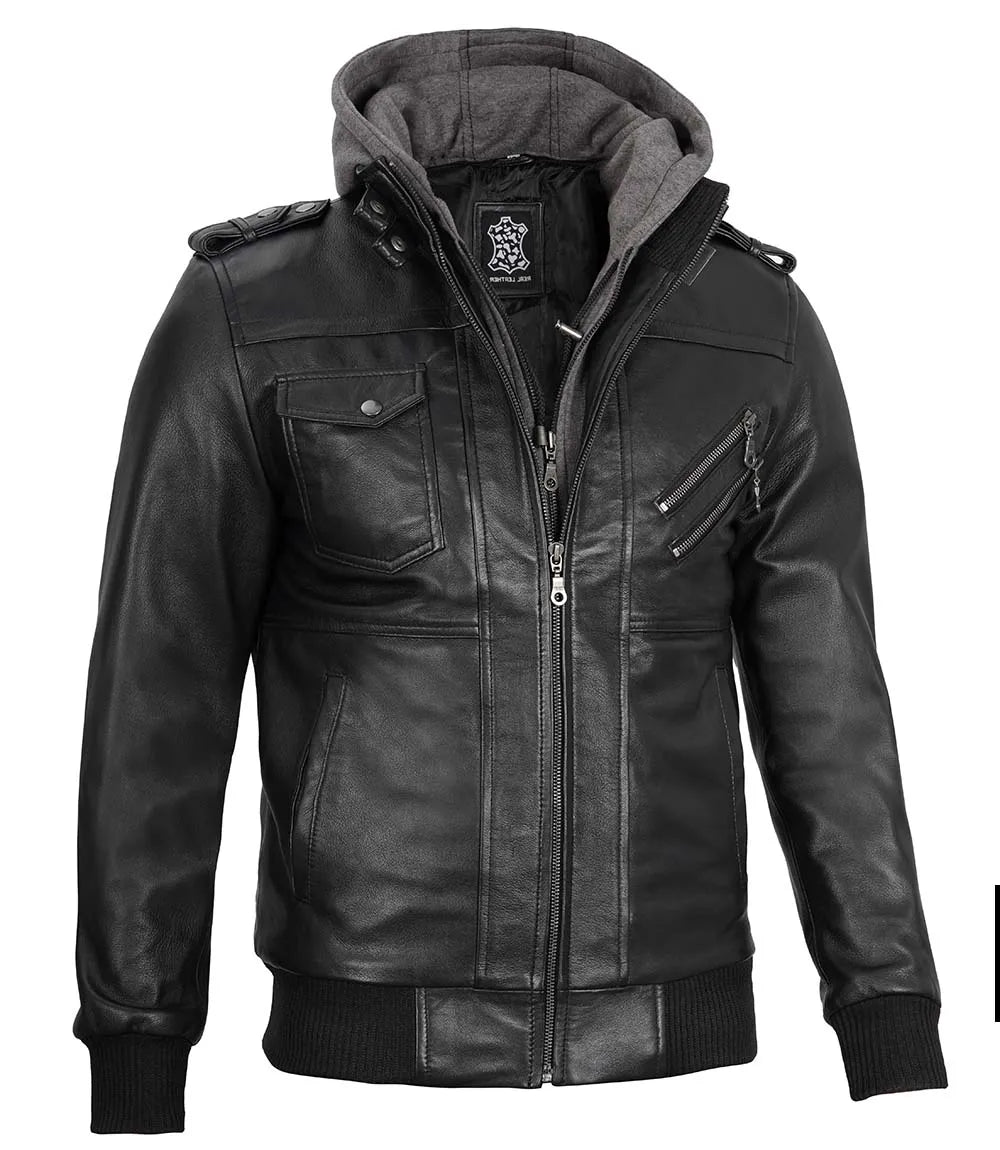 hood leather jacket men 