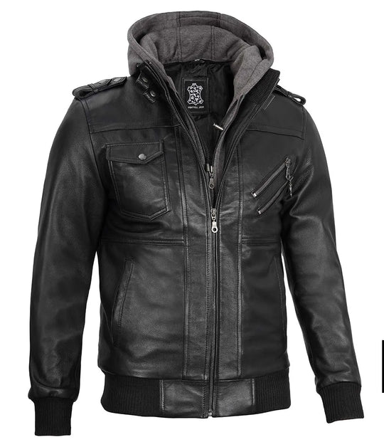 hood leather jacket men 