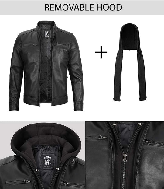 hooded leather jacket for men