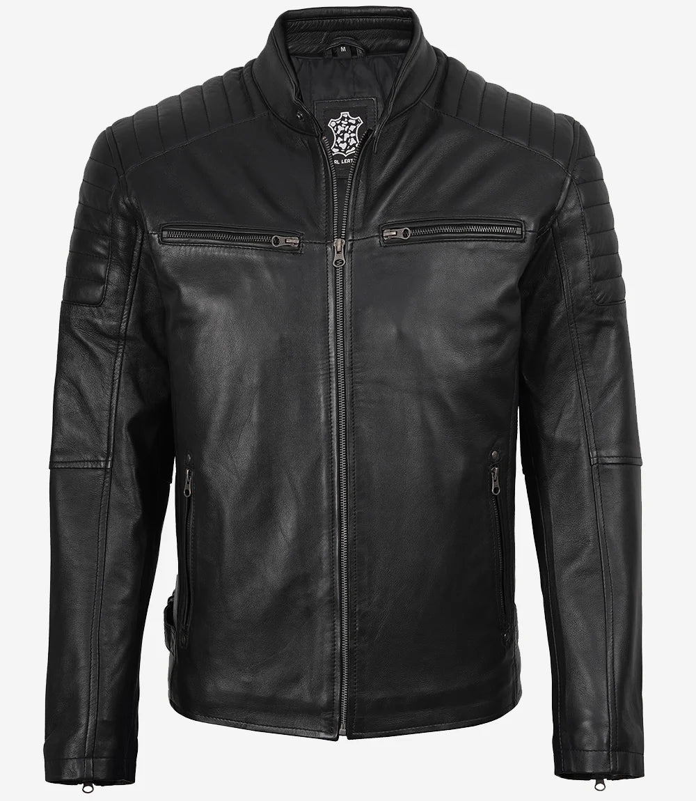 mens black leather jacket