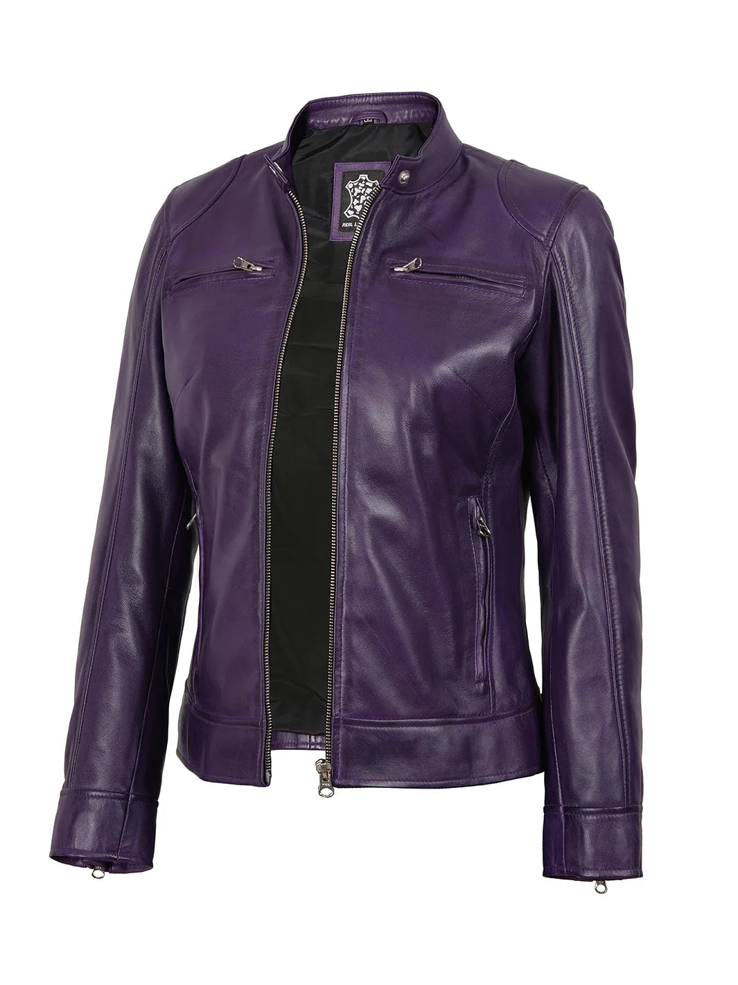 purple leather jacket womens 