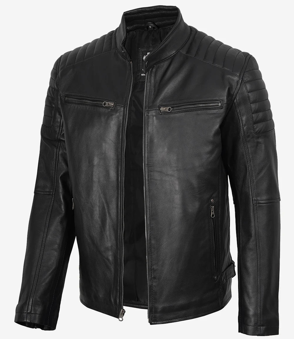 mens black leather jacket