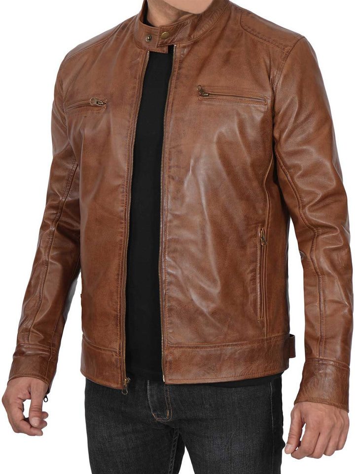 Mens Brown Cognac Leather Jacket