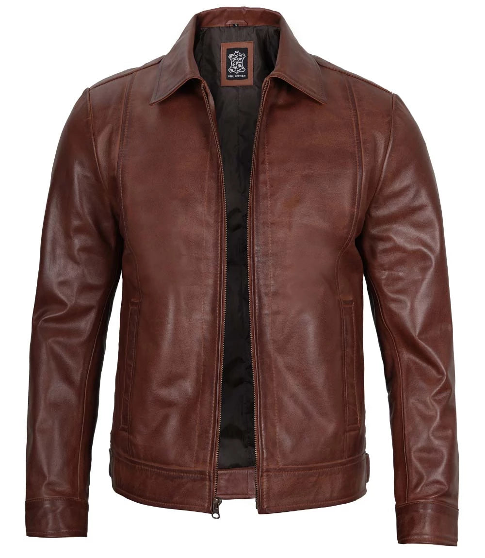 mens John Wick style brown tan leather jacket