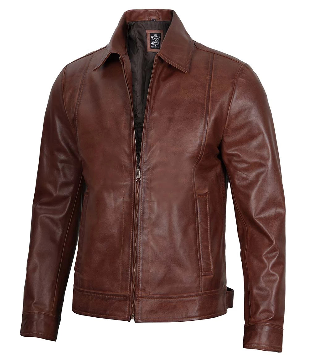 mens John Wick style brown tan leather jacket 