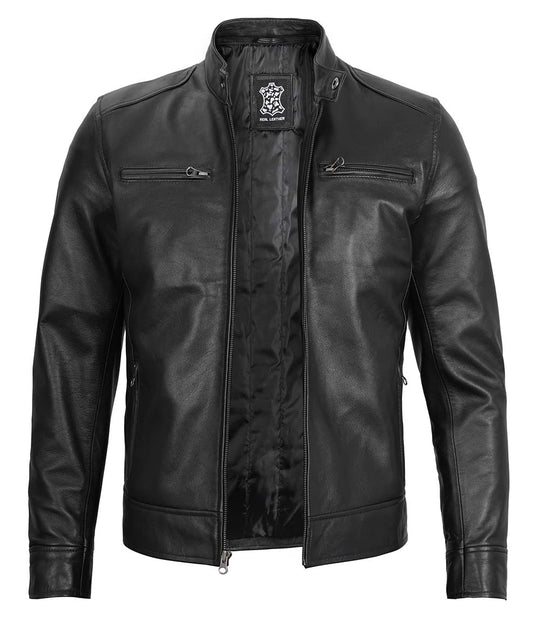 mens black hooded leather jacket