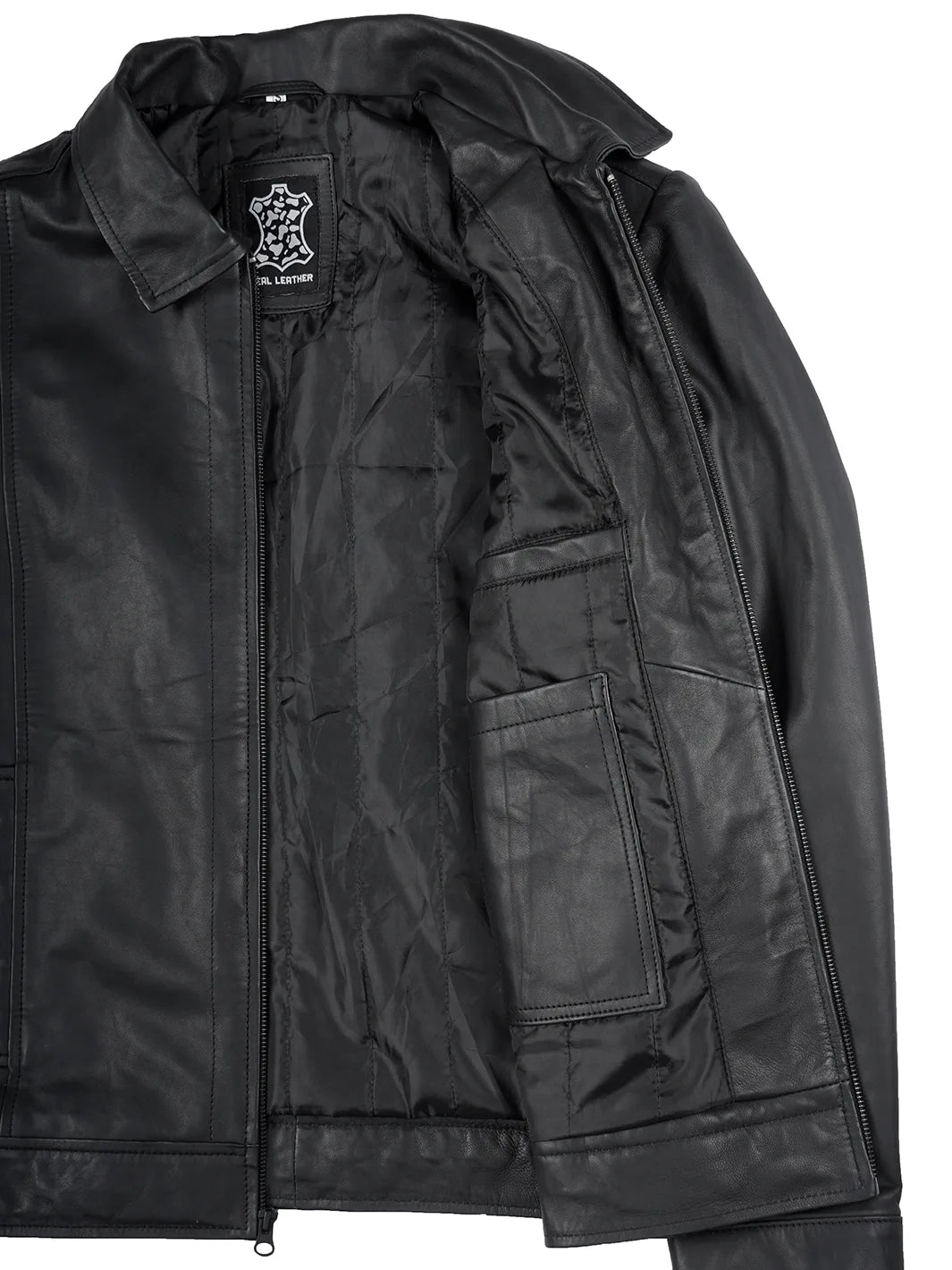 mens black leather jacket harrington