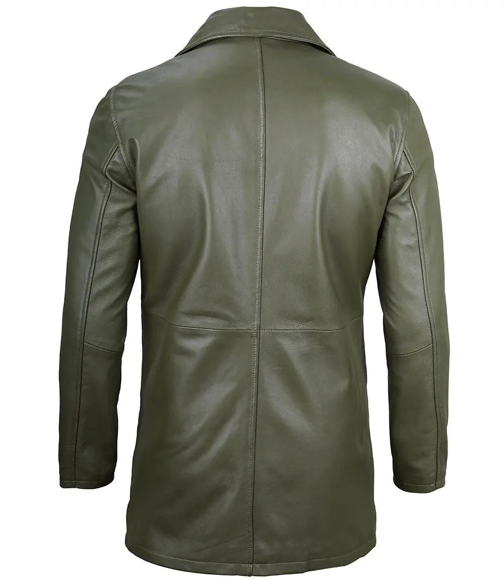 mens green leather car coat