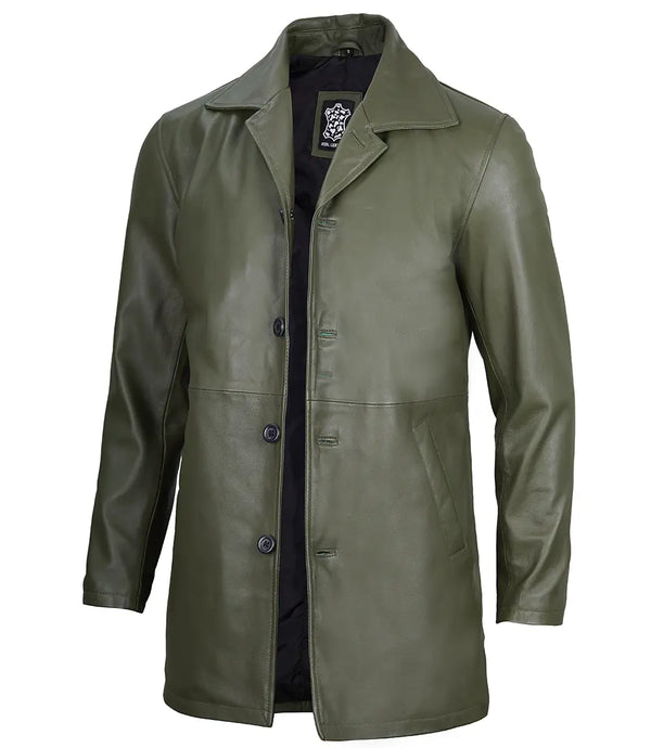 mens green leather coat