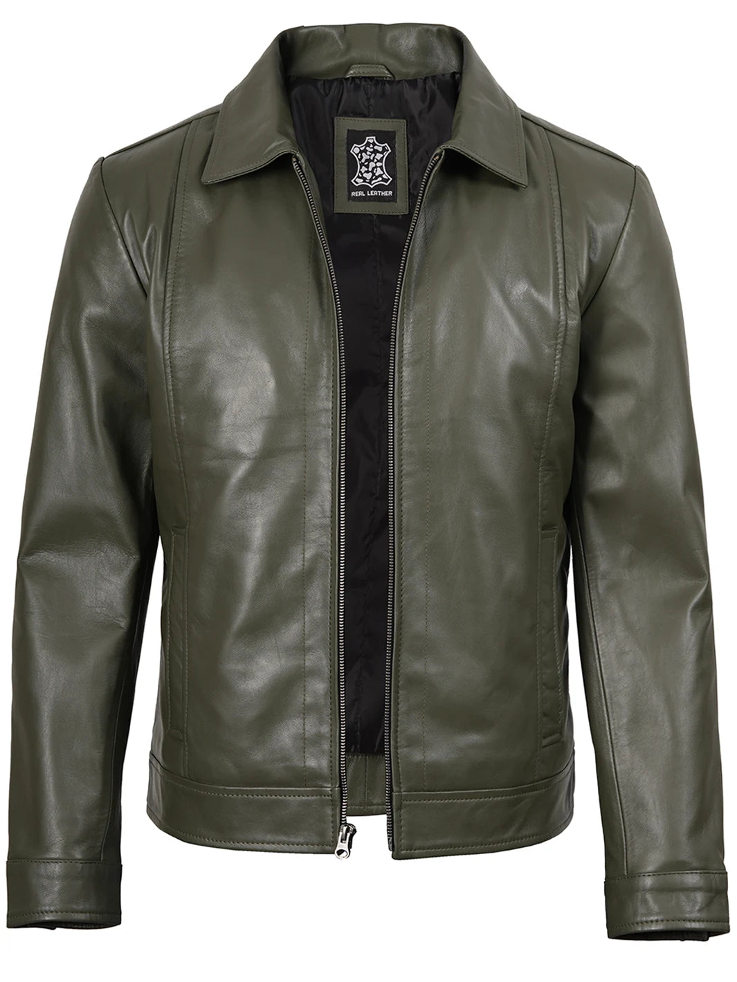 green leather jacket shirt collar