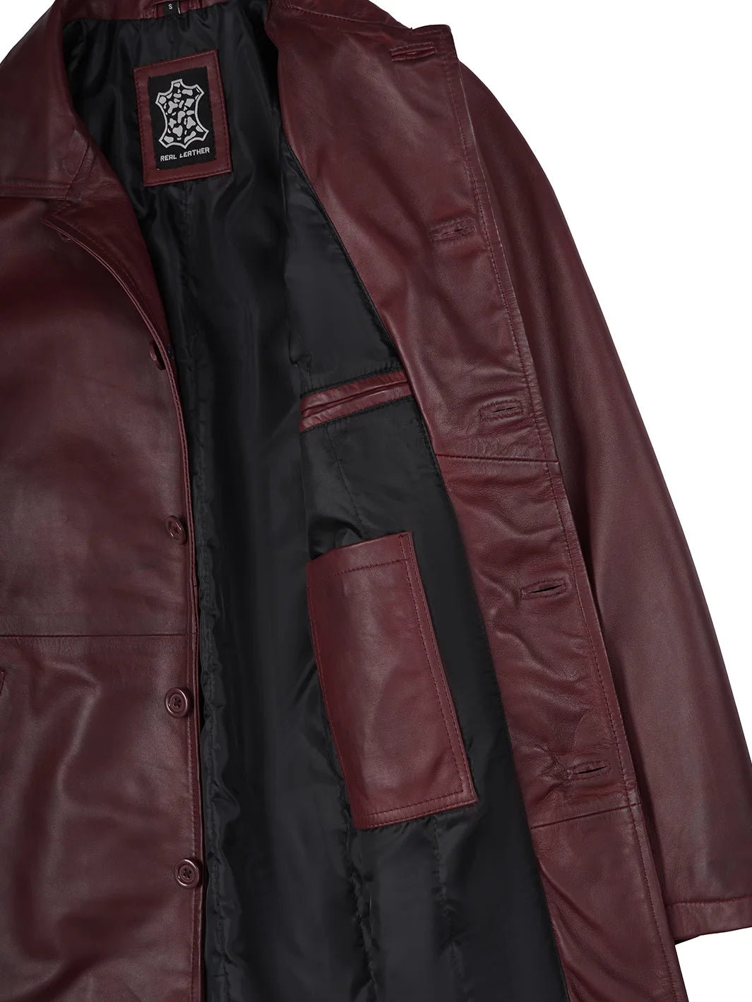 Leather Coat Maroon Features