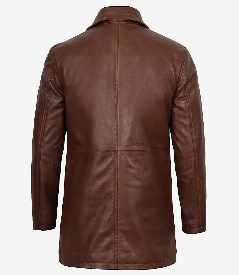 Men's Brown Lambskin Leather Car Coat – 3/4 Length – Decrum