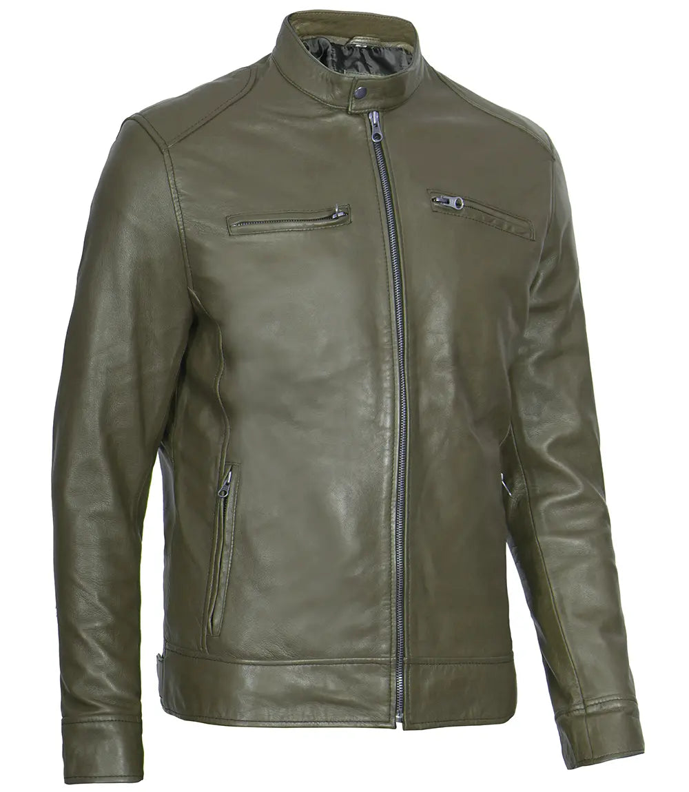 mens leather jacket green