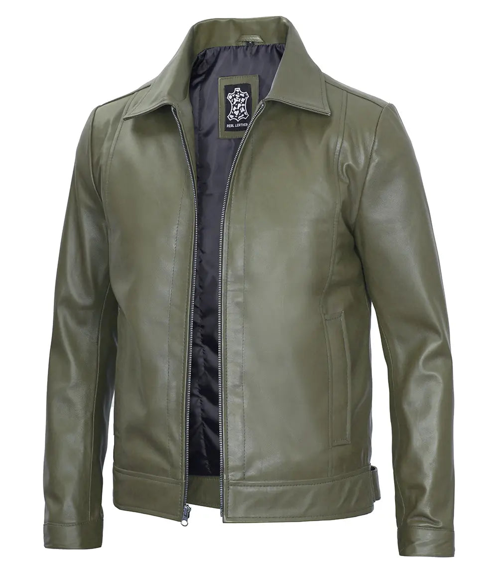 mens leather jacket green harrington