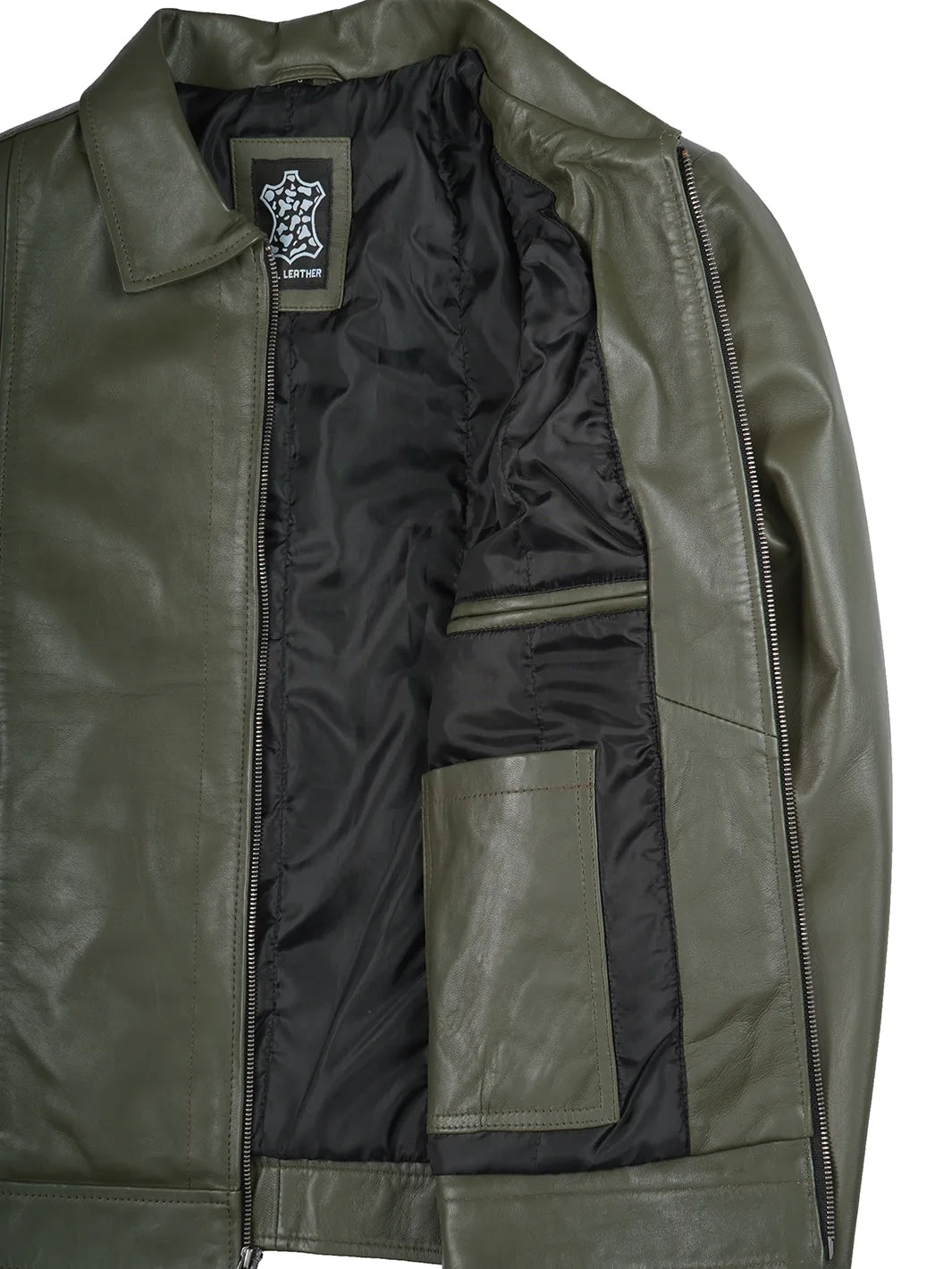 mens green leather jacket harrington