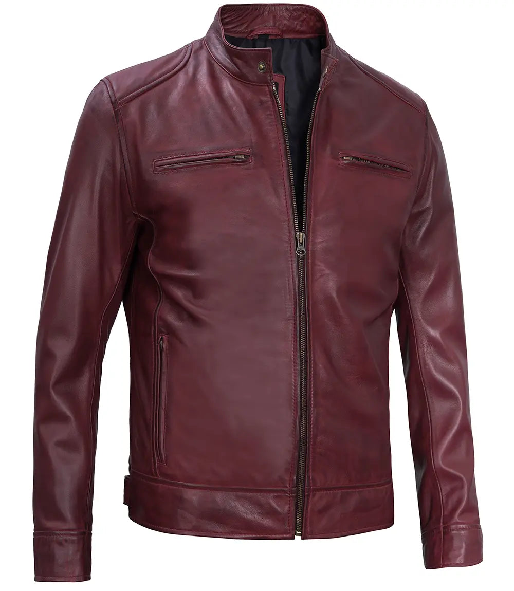 mens maroon real leather jacket