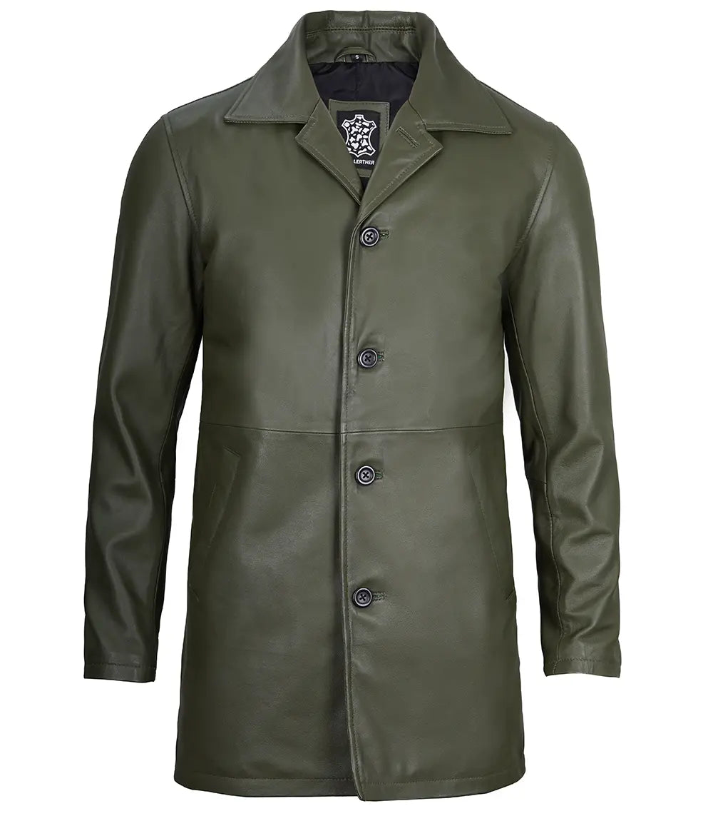 mens military green leather coat