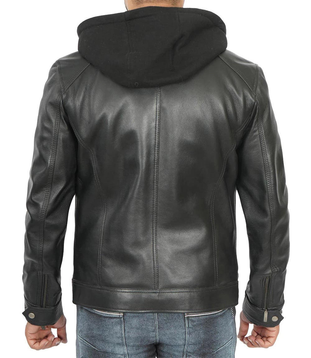mens real lambskin leather jacket with hood