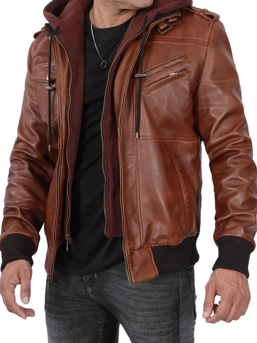 The Alexander Men's Tall Black Leather Biker Jacket | BODA SKINS