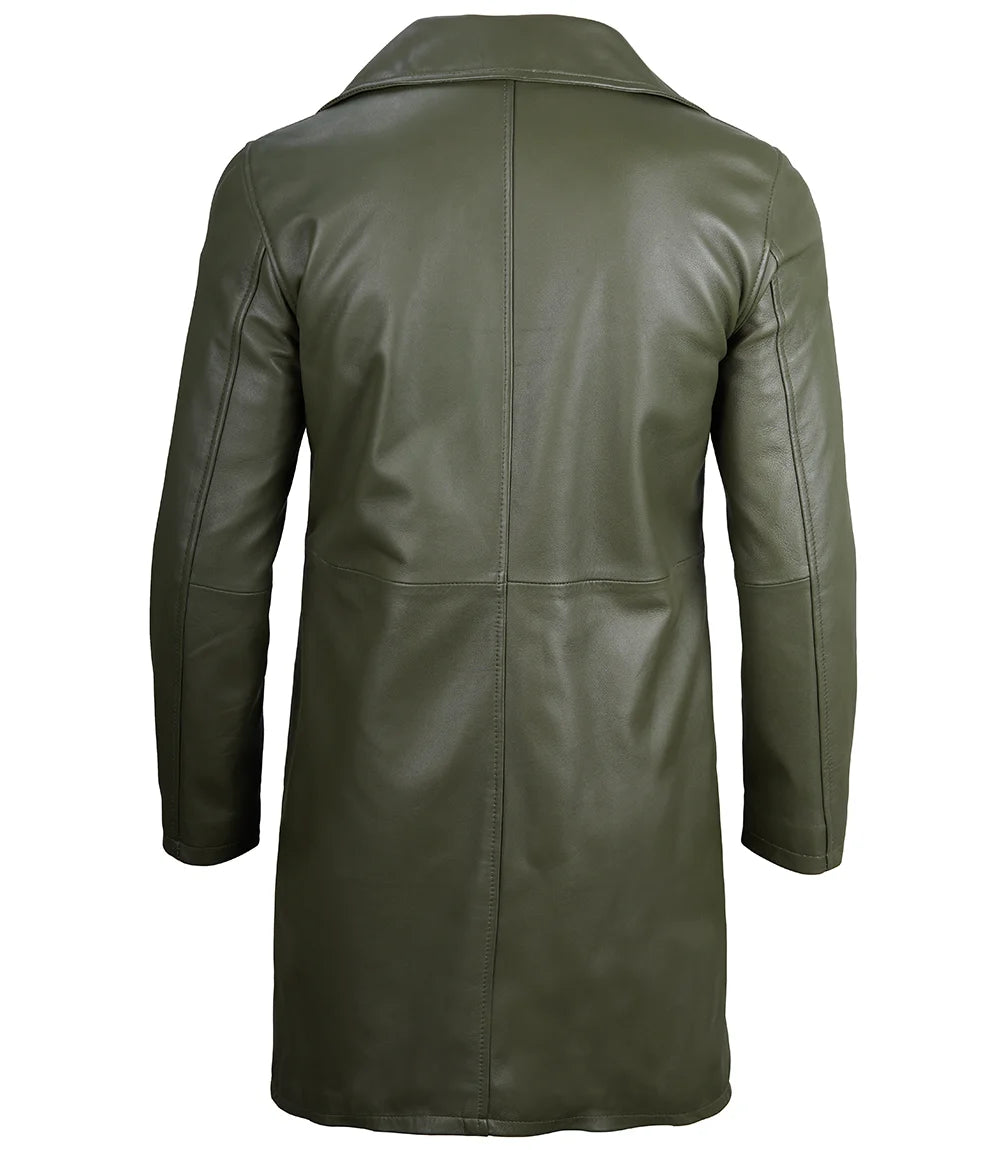 military green mens leather car coat