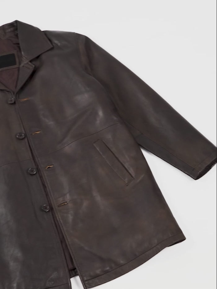 Santiago Length Leather Coat Vintage Brown video