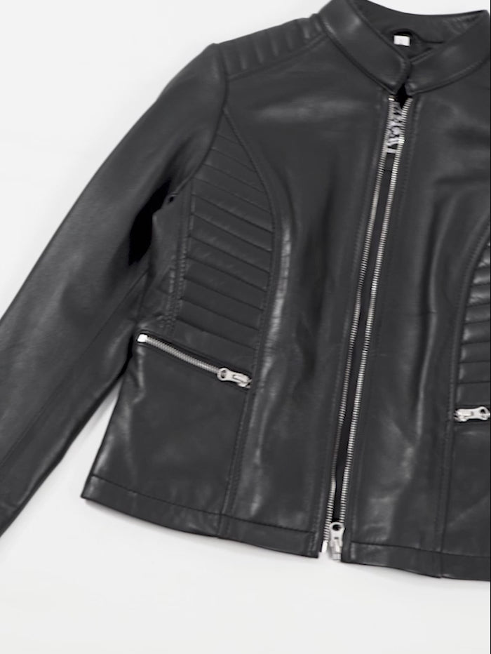 N-185 Women Leather Jacket Black video