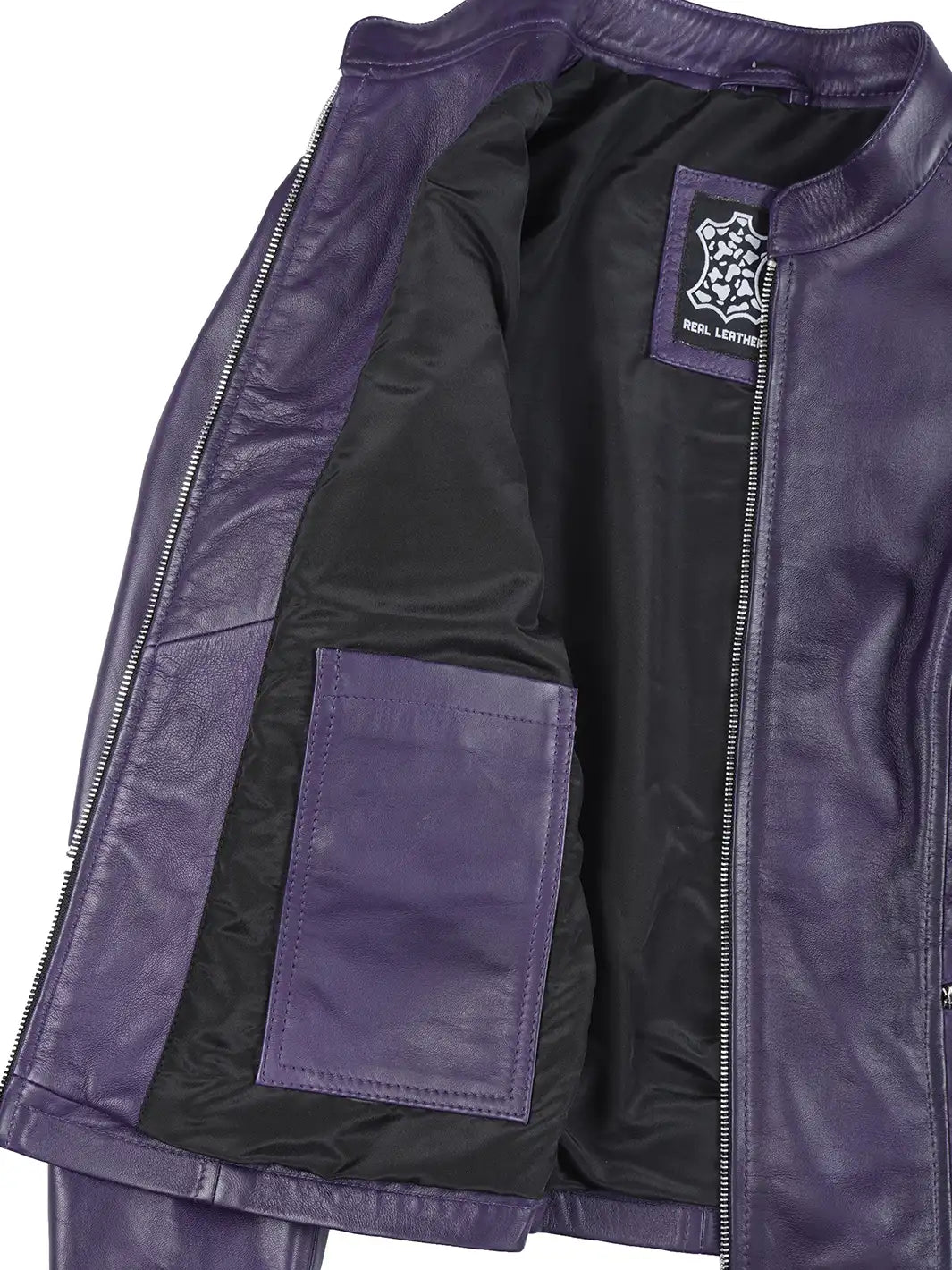 purple leather biker jacket 