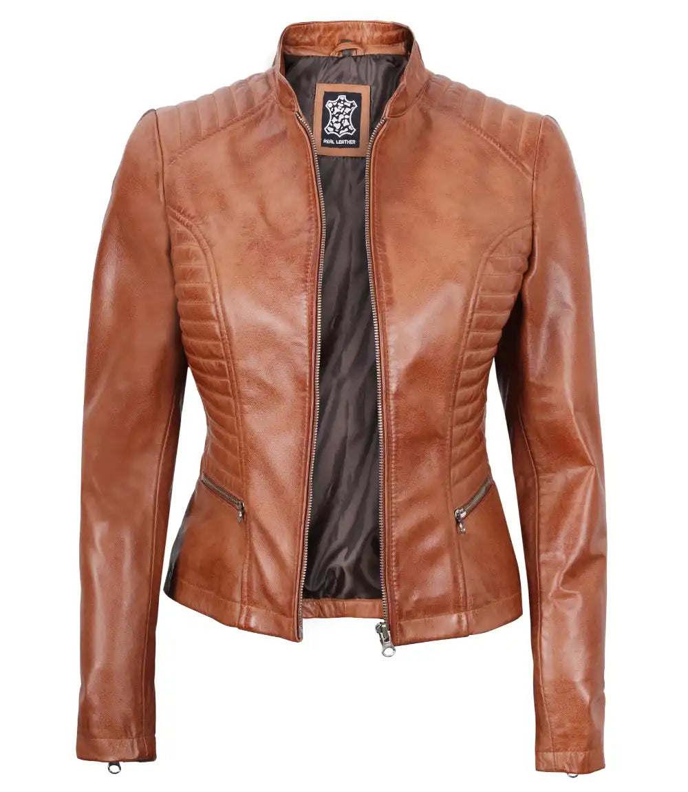 tan biker leather jacket  