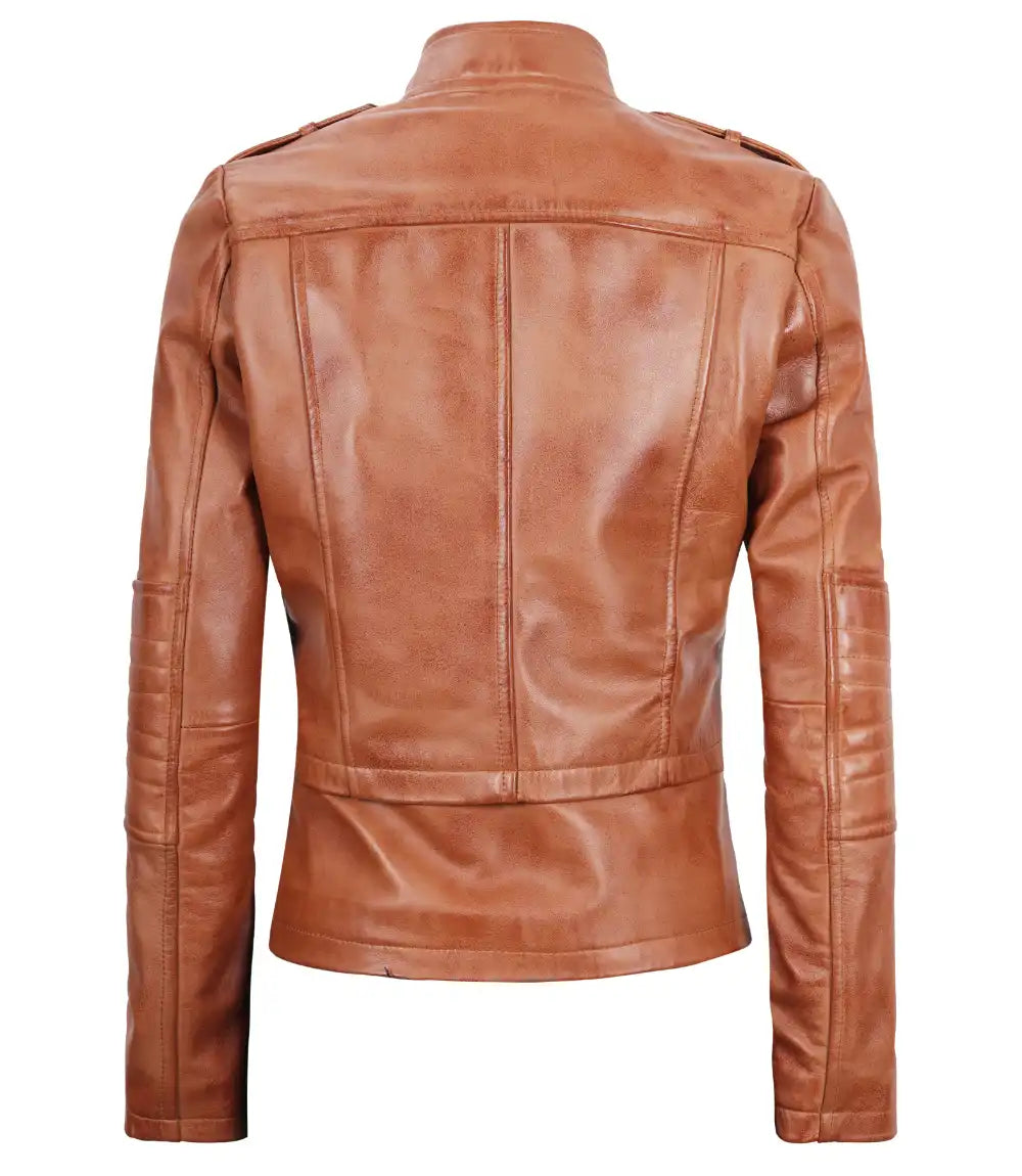 tan biker leather womens jacket