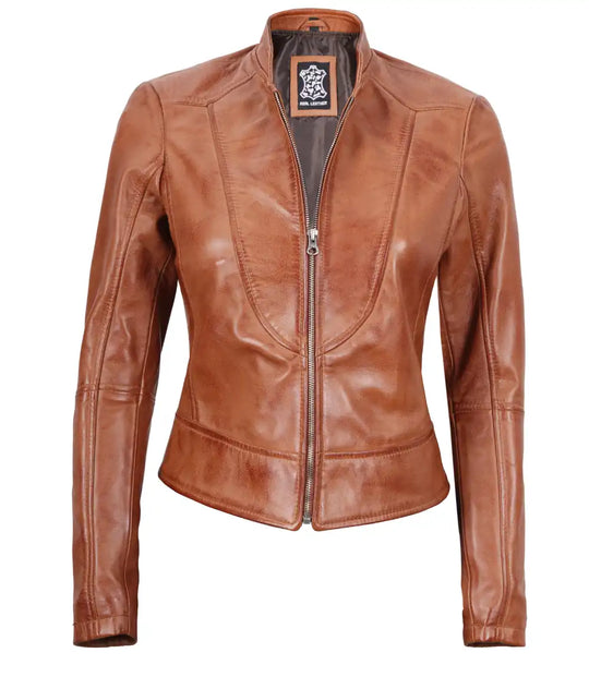 tan leather jacket women