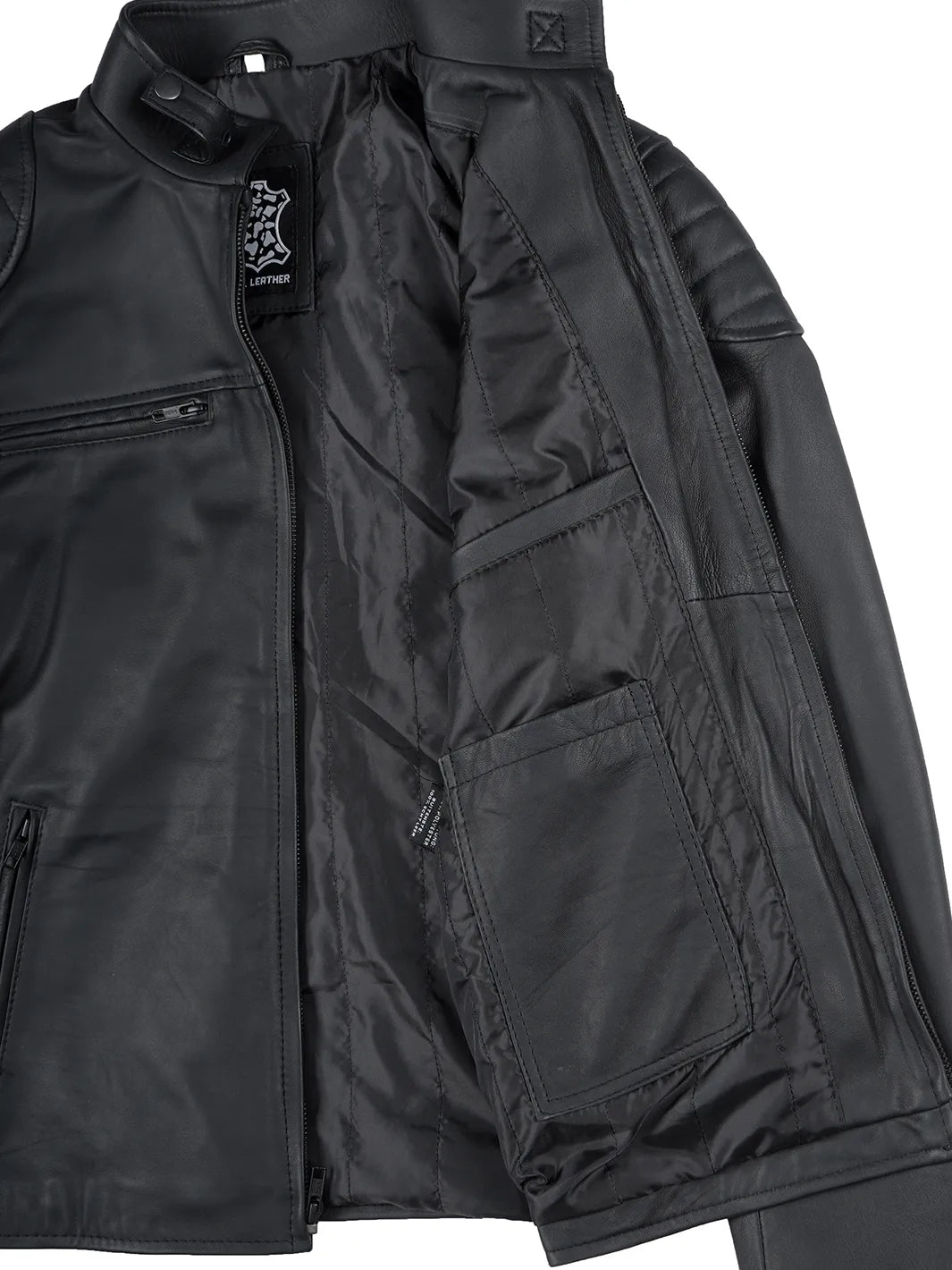 Black jacket with zippers and pockets on a white background