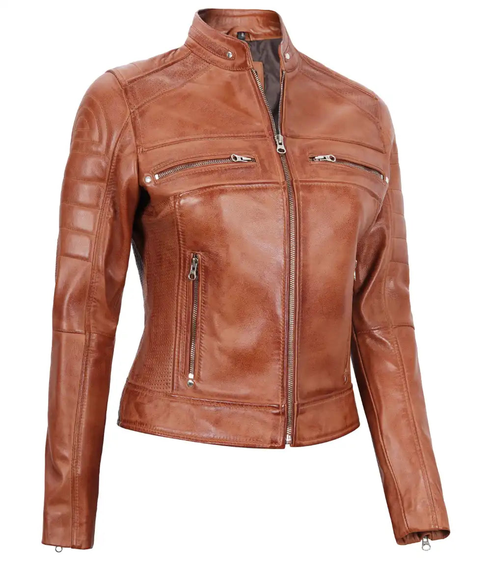 women leather cafe racer jacket