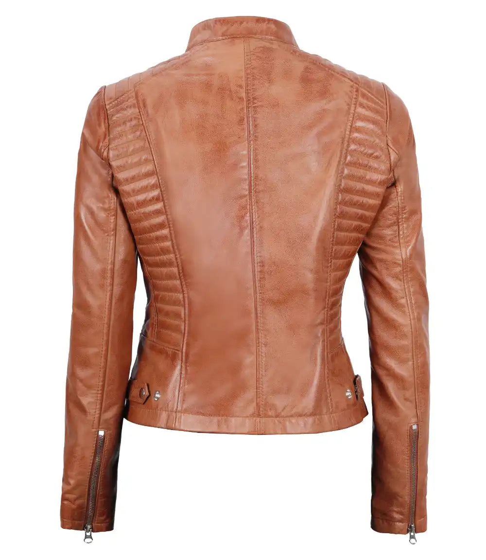 women tan leather jacket  