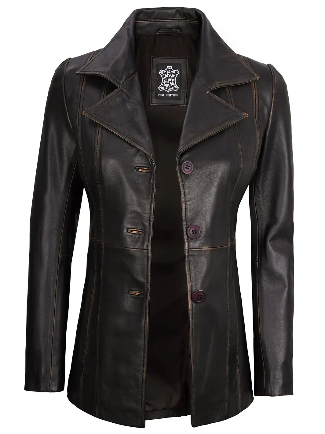 Rub off leather blazer women